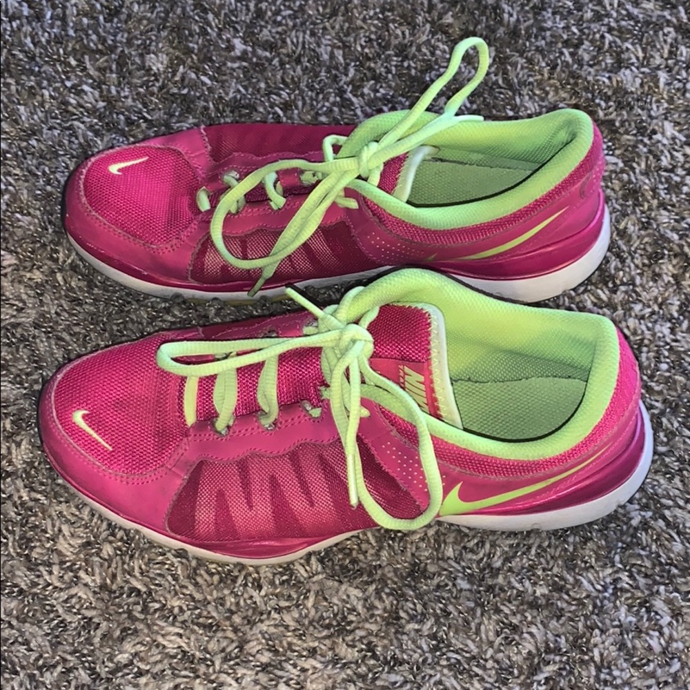 Hot Pink and Lime Green Nike Tennis Shoes Sneakers